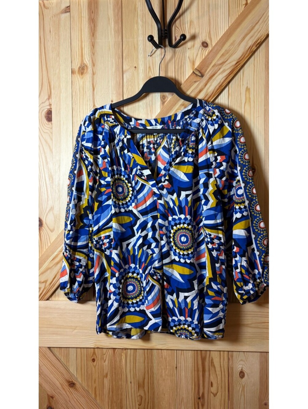 Crown & Ivy XXL Rayon Bohemian Print Blouse with 3/4 Sleeves